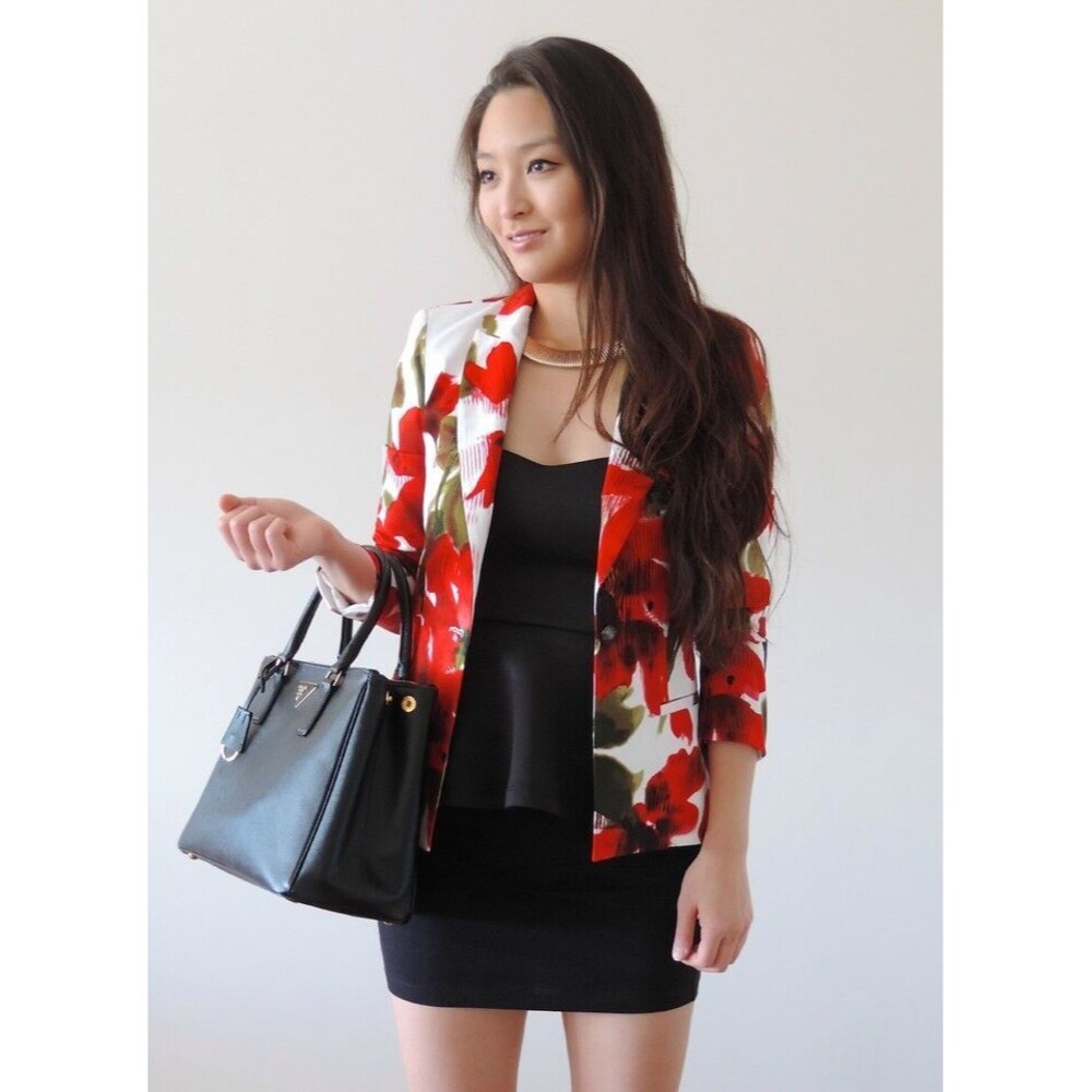 Oak 73 Women's Oversized Poppy Blazer Sz S NWOT 150 Red White